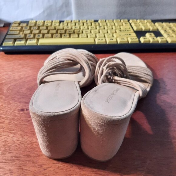 NEW ! Stuart Weitzman Twist Block Sandal Beige Size 7.5 - Picture 4 of 6
